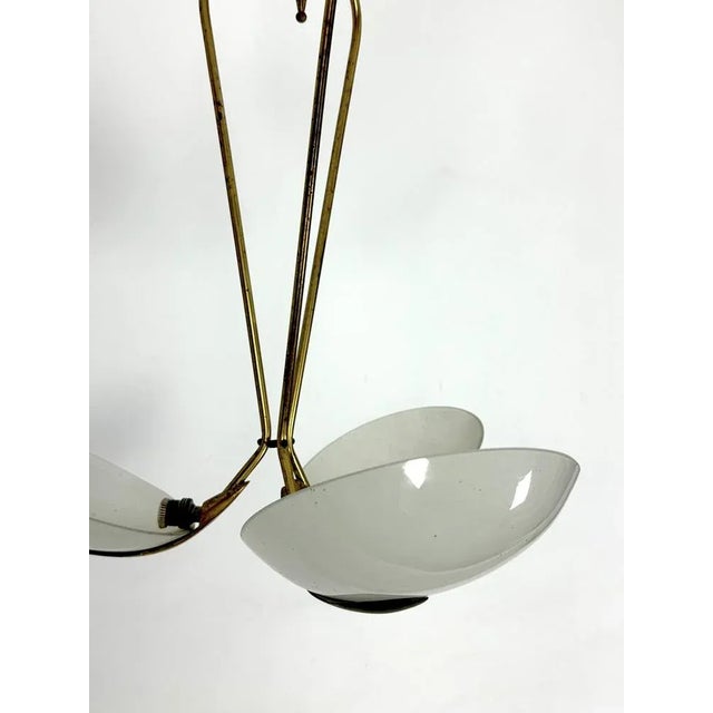 Mid-Century Modern Vintage Italian Brass and Curved Glass Chandelier, 1950s For Sale - Image 3 of 13
