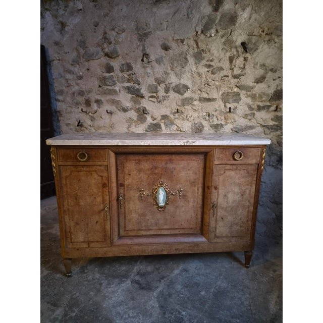 Antique Louis XVI Burr and Elm Cabinet with Marble Top, 1890s For Sale - Image 3 of 18