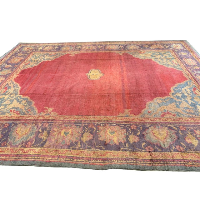 1920s Red Ground Donegal Medallion Antique European Arts & Crafts Large Wool Rug For Sale - Image 4 of 7