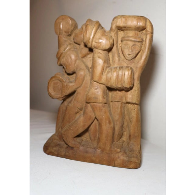 Folk Art Antique Folk Art Hand Carved Wood Figural Musician Band Sculpture Figure Statue For Sale - Image 3 of 9