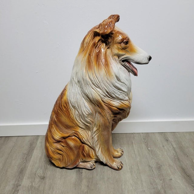 Figurative Life-Size Italian Ceramic Collie Dog Sculpture, Circa 1970s For Sale - Image 3 of 10