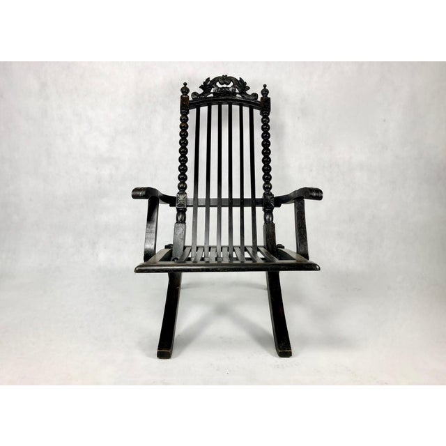 Italian Ebonized Oak Folding Armchair, 1800s For Sale - Image 6 of 15