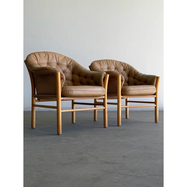 Mid-Century Modern 1970s ‘Pedro’ Armchairs Attributed to Gunnar Kentemo in Tan- Pair For Sale - Image 3 of 16
