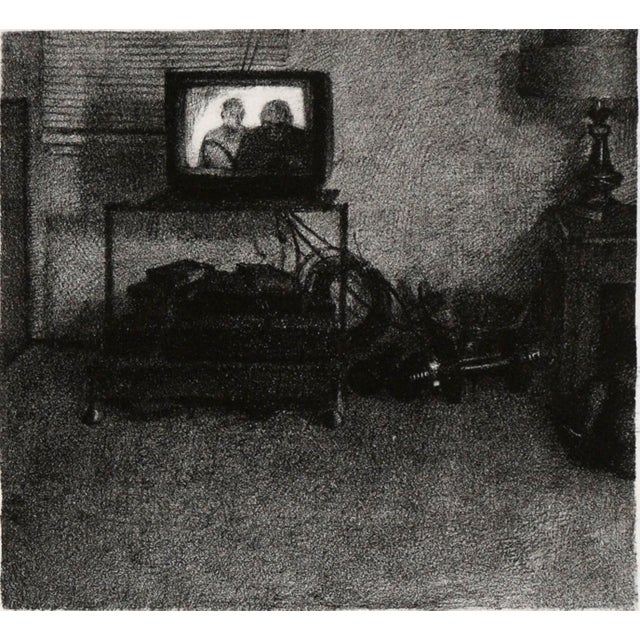 Contemporary Moody Vintage Print - Tv With Two Figures Style of Edward Hopper by Daren Payne For Sale - Image 3 of 6