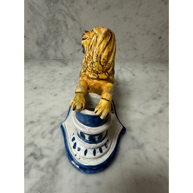 F. Messina Caltagirone Polychromed Earthenware Lion Inkwell 1950’s For Sale - Image 4 of 8