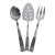 1960s Mid Century Modern Stainless Serving Set Spoon, Fork, Lifter, Set of Three Aztec Scroll For Sale