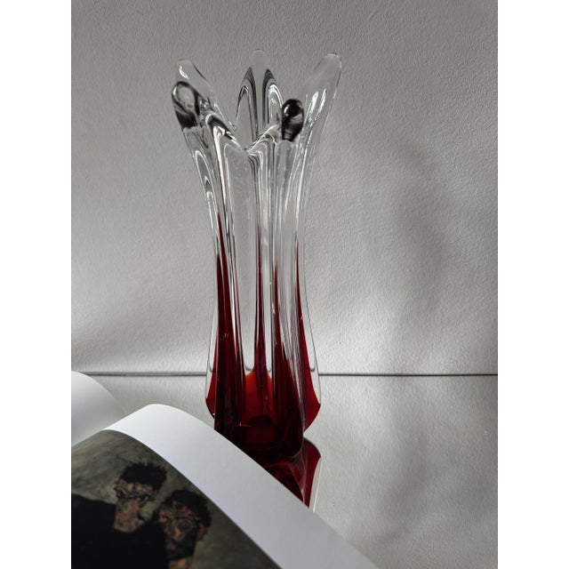 Large Mid-Century Modern Sculptural Ruby Red and Clear Art Glass Vase, 1960s For Sale - Image 4 of 17