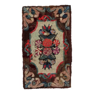 1880s Handmade Antique American Hooked Rug 2' X 3.5' For Sale