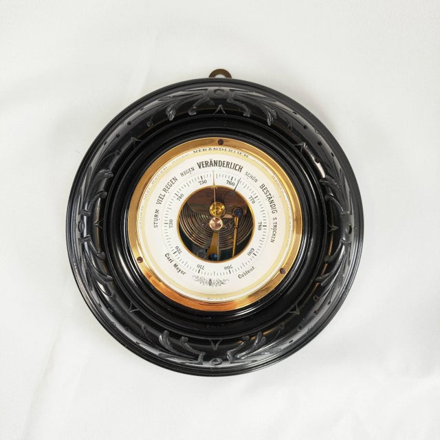 Late 19th Century Circa 1890–1910 Antique German Barometer by Lufft in Hand-Carved Solid Ebony Case – Signed Carl Meyer, Coblenz For Sale - Image 5 of 5