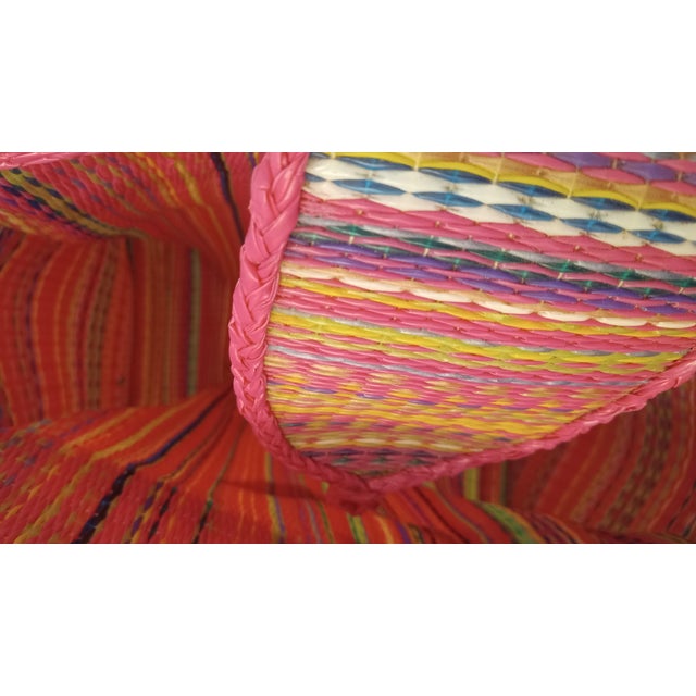 Contemporary African Hand-Woven Hot Pink Coiled Statement Handle Basket For Sale - Image 10 of 11