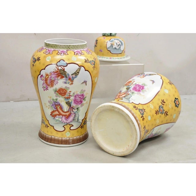 Vintage Chinese Porcelain Large Foo Dog Covered Temple Urns Ginger Jars - A Pair For Sale - Image 9 of 12