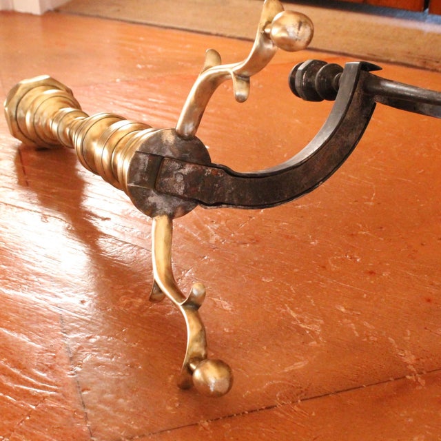 Pair of Antique American Brass Andirons With Turned Finials For Sale - Image 13 of 13