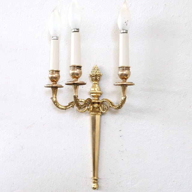 Antique Late 19th Century Sconces in Gilded Brass, Set of 3 For Sale - Image 4 of 14