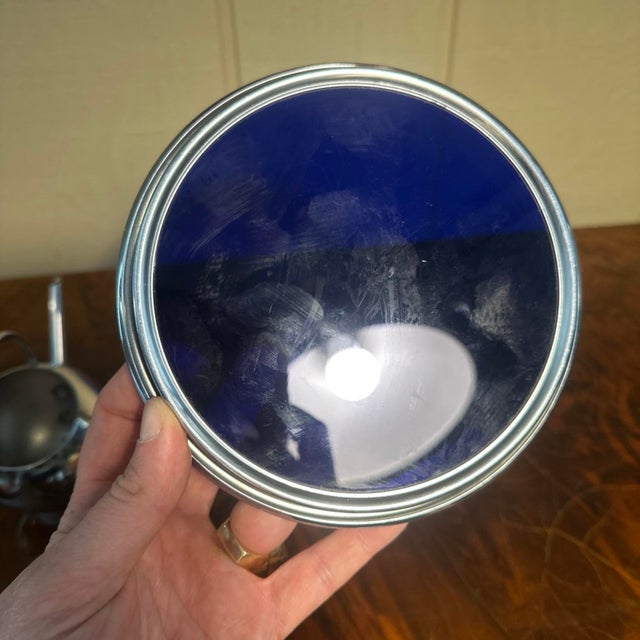 Russel Wright for Chase Art Deco Chrome Pancake Corn Set Blue Tray For Sale - Image 12 of 12