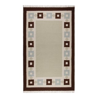 Part & Parcel Goods Wool Chain Rug 2’6” x 8', Celadon, Sky Blue, Chocolate and Eggshell For Sale