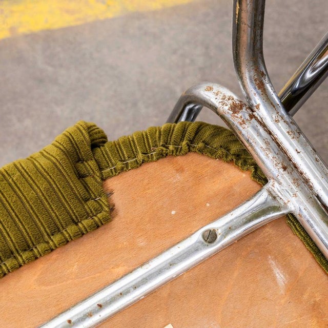Olive Green Upholstered Chrome Framed Stacking Dining Chairs, 1980s, Set of 8 For Sale - Image 11 of 12