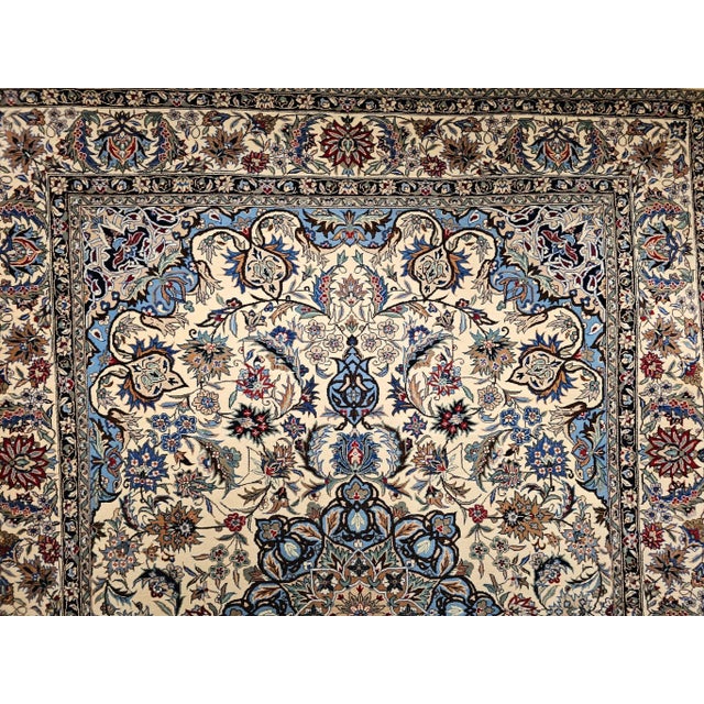 Vintage Tabriz Area Rug, Handwoven Wool, Floral Pattern, Ivory & Blue, 6’ X 8’ For Sale - Image 11 of 12