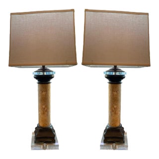 Antique Bronze and Marble Columns as Lamps - a Pair For Sale