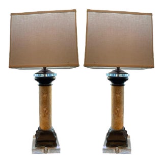 Antique Bronze and Marble Columns as Lamps - a Pair For Sale