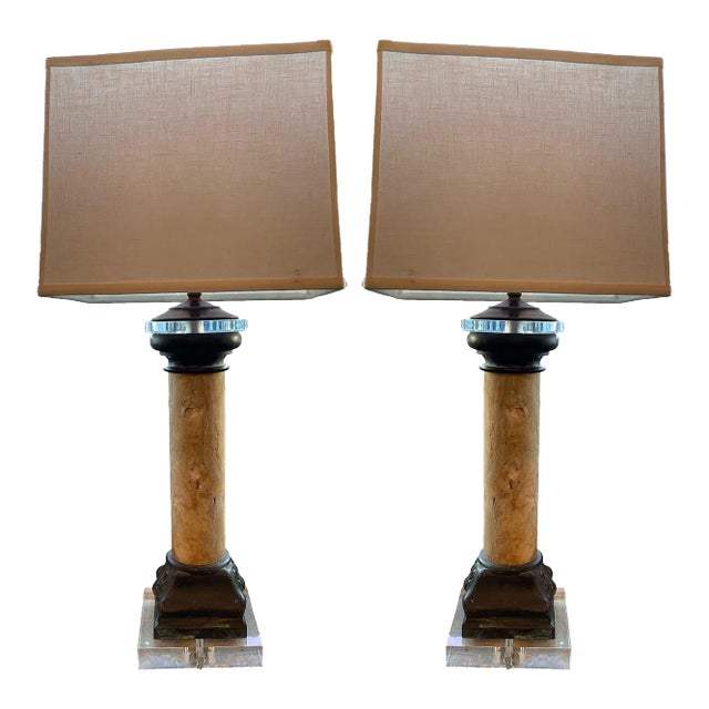 Antique Bronze and Marble Columns as Lamps - a Pair For Sale