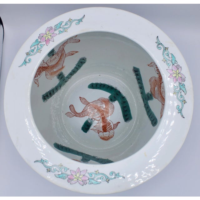 Mid 20th Century Asian Black Floral Koi Fish Ceramic Planter For Sale In Tulsa - Image 6 of 9