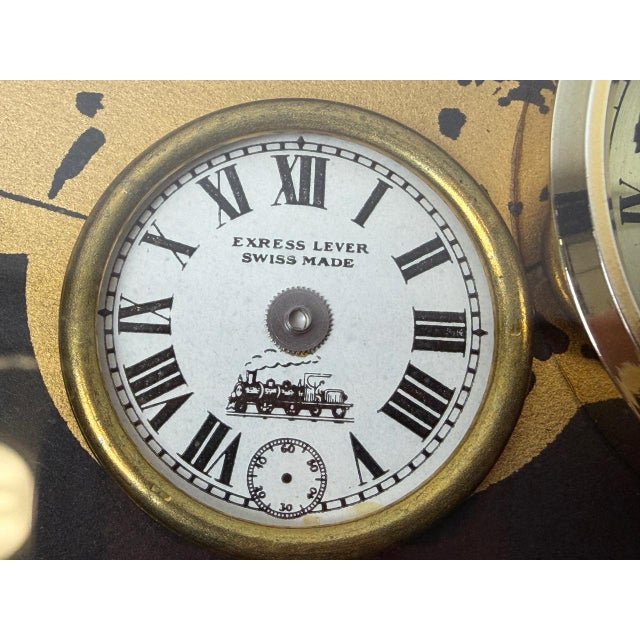 1980s British Art Wall Hanging Framed Locomotive Clock and Collage of Clock by Ken Broadbent, 1985 For Sale - Image 5 of 13