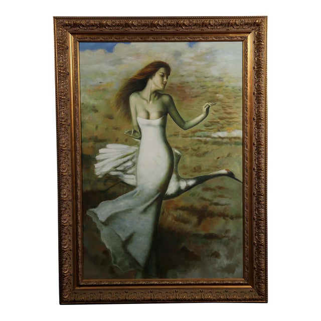 Mid 20th Century Woman in White with a Swan For Sale
