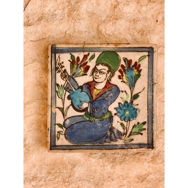 Antique Qajar Iznik Indo Persian Glazed Ceramic Tile For Sale - Image 10 of 11