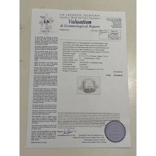 GIA 18ct White Gold Emerald Cut Diamond Halo Ring 2.15ct 5.20g For Sale - Image 9 of 9