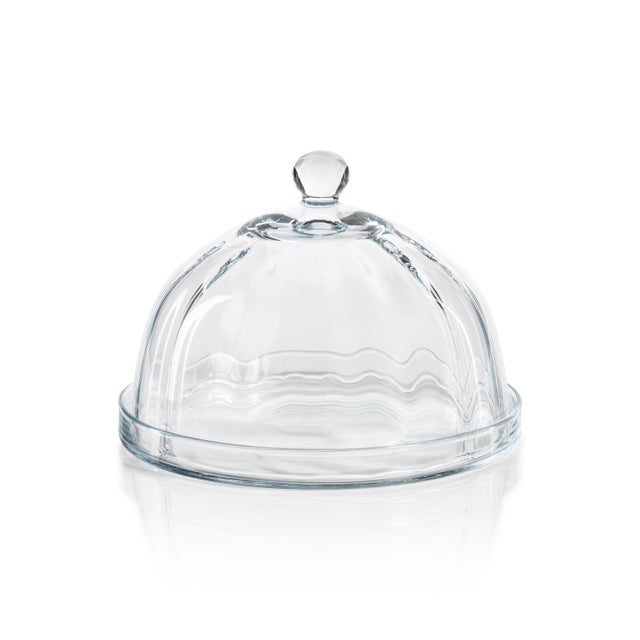 2020s Aldgate Optic Pastry Glass Plate with Cloche, Small For Sale - Image 5 of 5