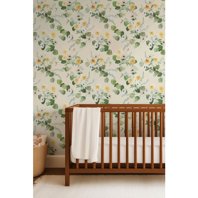 Not Yet Made - Made To Order Chirp Society Floral Grasscloth Wallpaper by House Party | Secret Garden Green | 8 Yards For Sale - Image 5 of 9