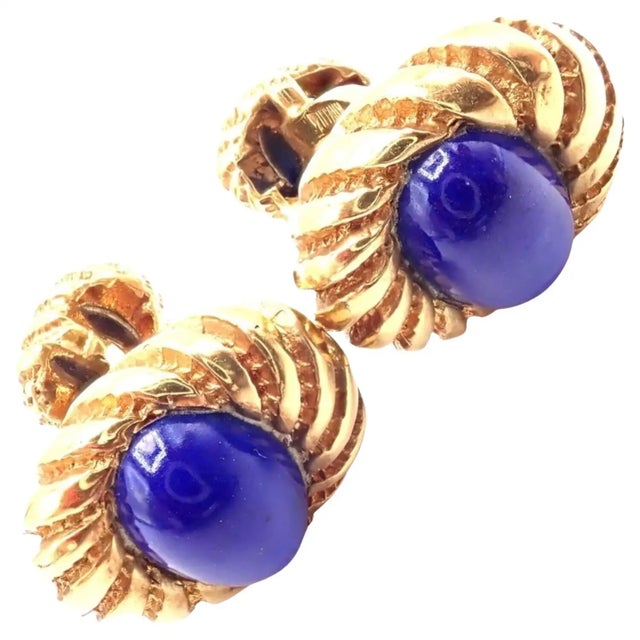 Contemporary Late 20th Century Tiffany & Co. Jean Schlumberger Lapis Lazuli Yellow Gold Cufflinks, Pair For Sale - Image 3 of 8