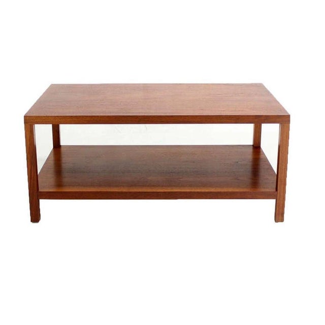 Mid Century Modern Parson Style Large Rectangle Coffee Table w Bottom Shelf MINT For Sale - Image 6 of 8