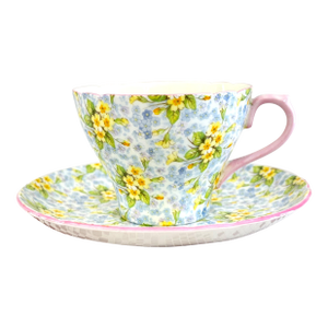 Shelley Primrose Chintz Teacup and Saucer, Fine Vintage English Bone China