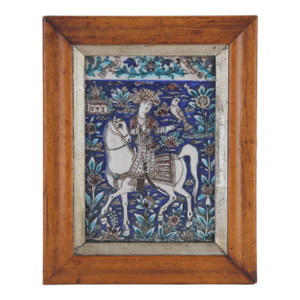 Antique Early Persian Tile Possibly 17c / 18c of a Falconer on Horseback
