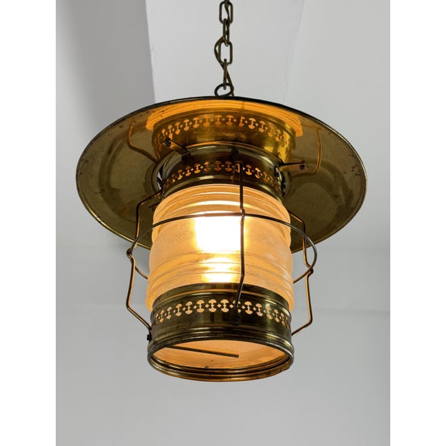 Naval Pendant Lamp in Brass and Opaline Glass, 1940s For Sale - Image 4 of 13