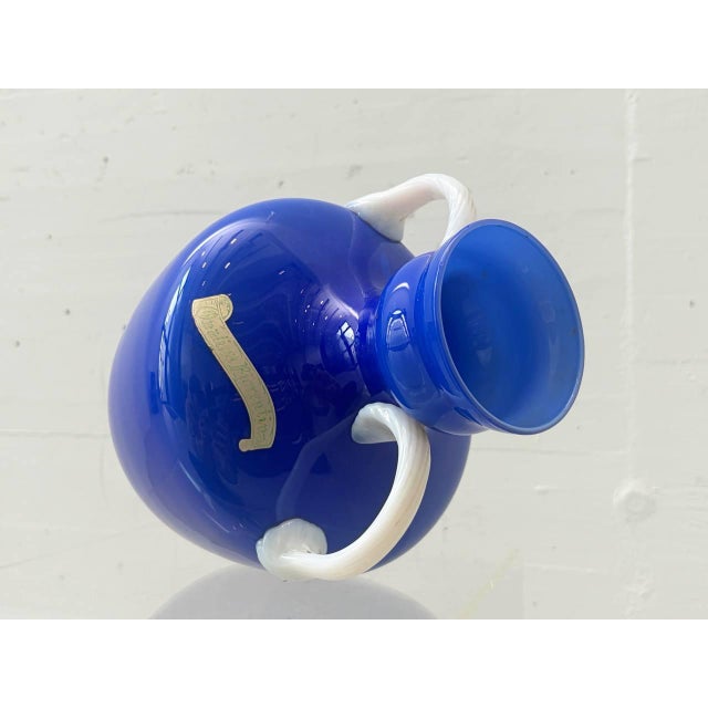 Blue Opal Glass Handle Vase from Opalina Fiorentina, Italy, 1960s For Sale - Image 4 of 14