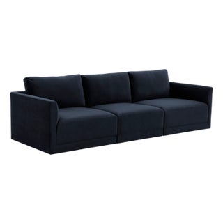 Willow Navy Modular Performance Velvet Sofa For Sale