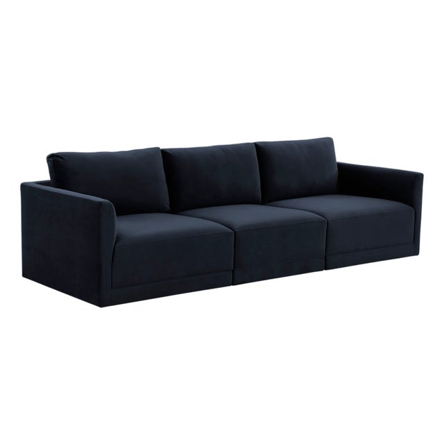 Willow Navy Modular Performance Velvet Sofa For Sale