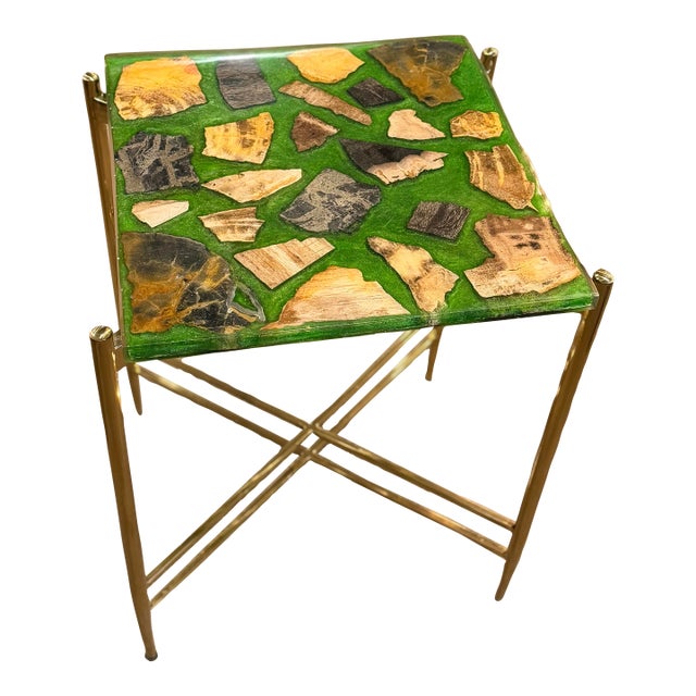 Brass, Accent Stone and Acrylic Top Accent table For Sale