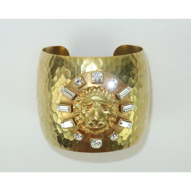 Gerard Yosca Gold Plate & Rhinestone Cuff Bracelet With Lion Motif For Sale - Image 11 of 12