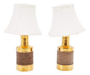 Golden Ceramic Table Lamps attributed to Bitossi, Italy, 1970s, Set of 2