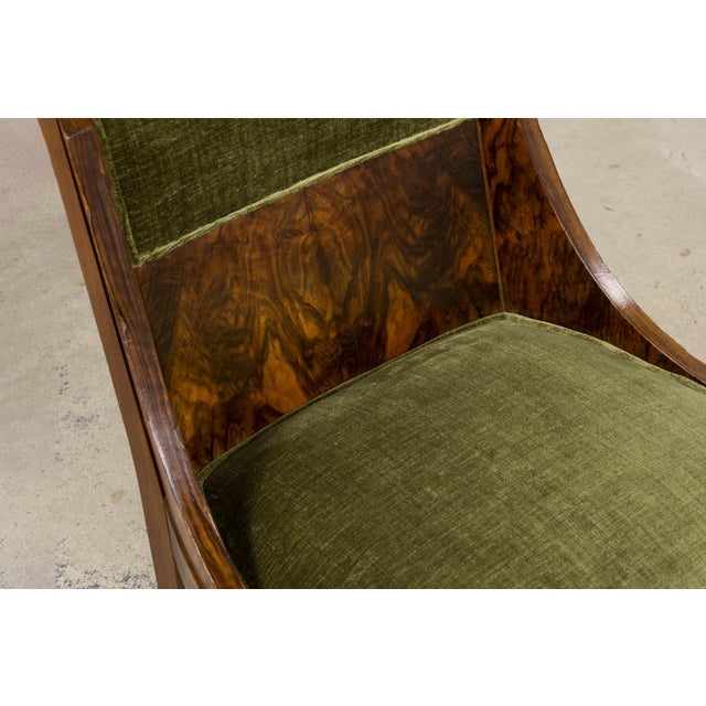 1920s French Art Deco Walnut Gondola Dining Chairs in Olive Green - Set of 8 For Sale - Image 10 of 18