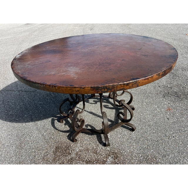 Metal Hammered Copper Dining Table, Wrought Iron Table Base For Sale - Image 7 of 10