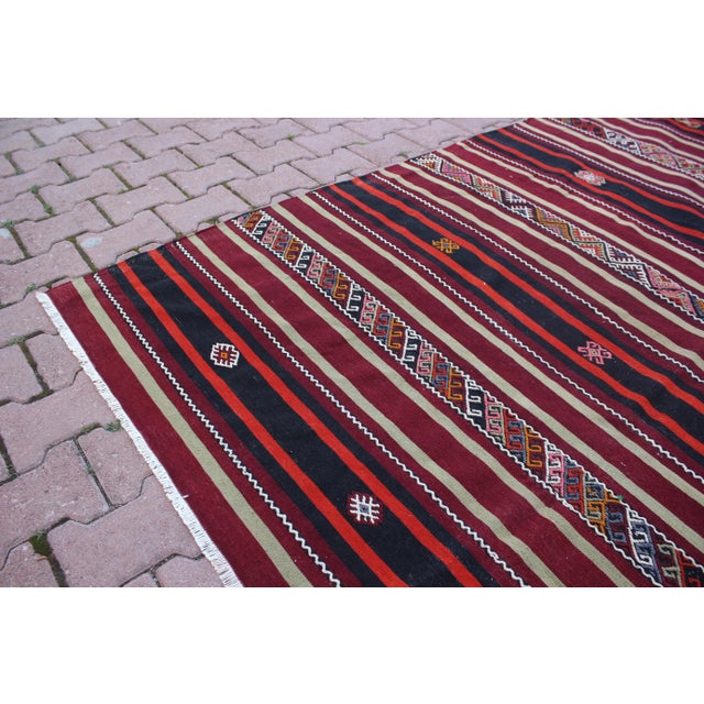 Burgundy 1960 Scandinavian Style Burgundy Stripe Desing Kilim Rug For Sale - Image 8 of 13