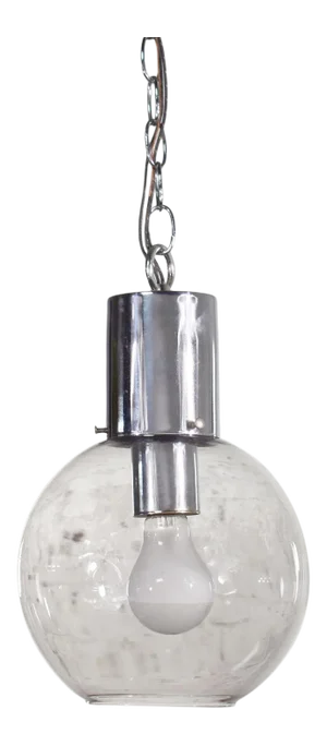 Mid Century Modern Chrome & Smoked Glass Open Globe Pendant Light Chrome Chain