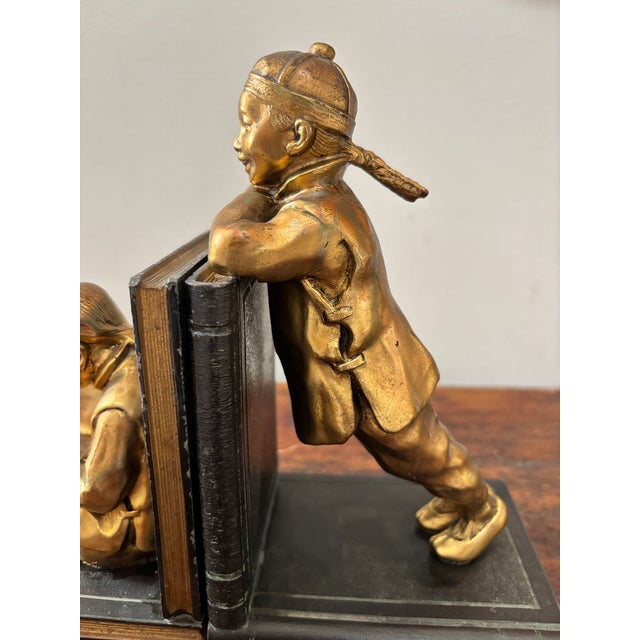 Brass Art Deco Gilt Metal Bookends by Ronson Oriental Sculptures Circa 1930 For Sale - Image 8 of 13