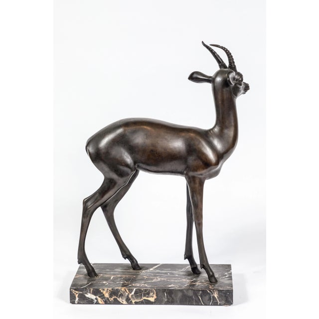 Elegant, sensitively modeled, cast bronze sculpture of an antelope, attributed to notable Italian artist and sculptor of...