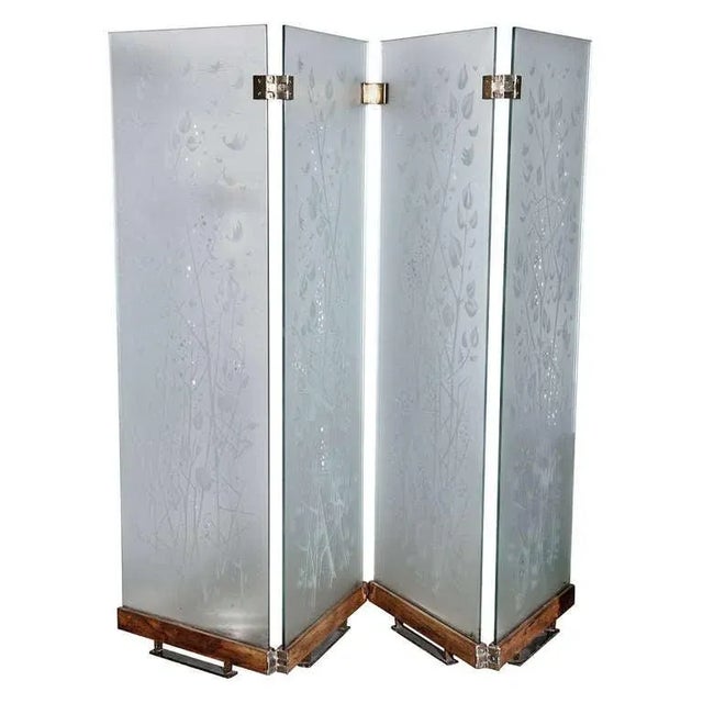 Four-Panel Etched Glass Screen For Sale - Image 10 of 10
