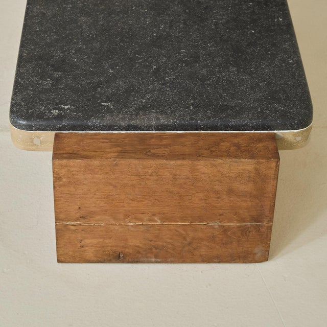Belgian Slate + Wood Coffee Table, 1970s For Sale - Image 10 of 11